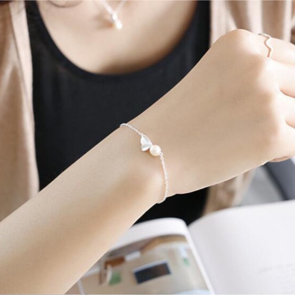 *NEW 925 Sterling Silver Pearl Leaf Bracelet - Picture 2 of 4
